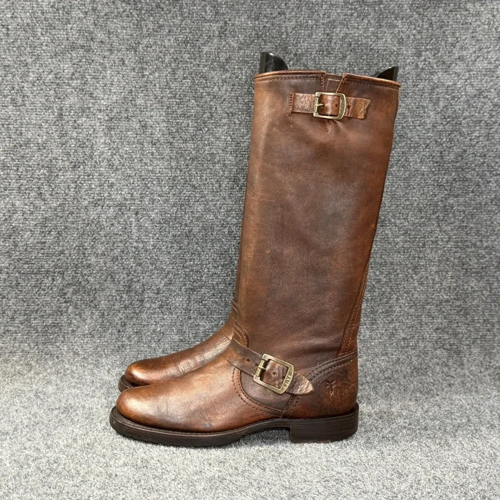 Frye Veronica Slouch 2 Riding Boots Women's 8B Brown Leather Buckle Tall Rustic